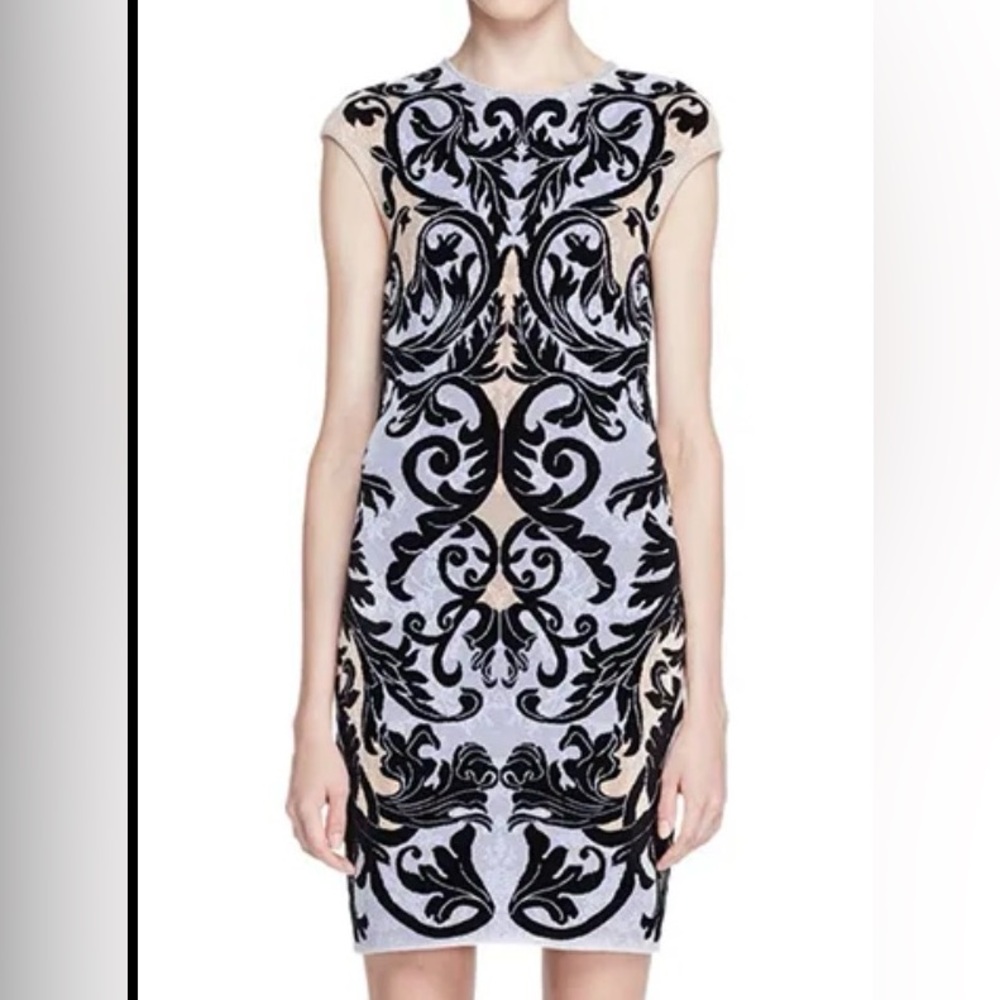 Alexander McQueen viscose knit baroque patterning dress